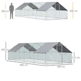 easycomfort pollaio da giardino con telaio zincato copertura impermeabile e rete esagonale 3x8x2m argento