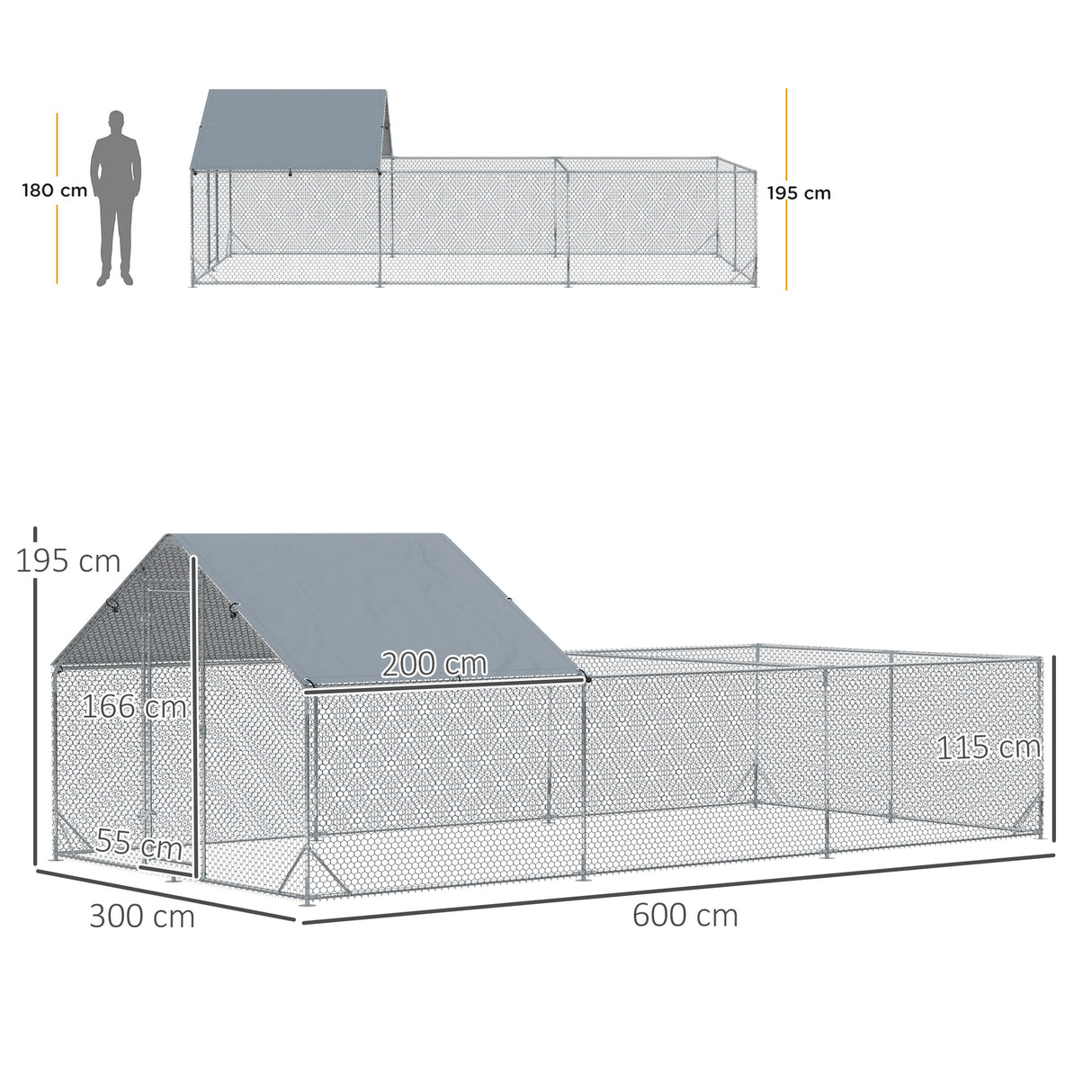 easycomfort pollaio da giardino per 15 18 galline in acciaio zincato e pe con tettoia e serratura 600x300x195 cm