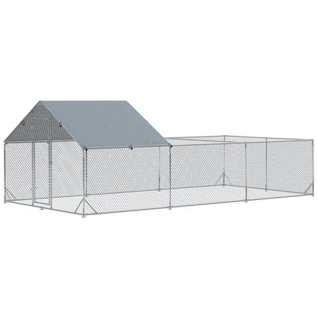 easycomfort pollaio da giardino per 15 18 galline in acciaio zincato e pe con tettoia e serratura 600x300x195 cm