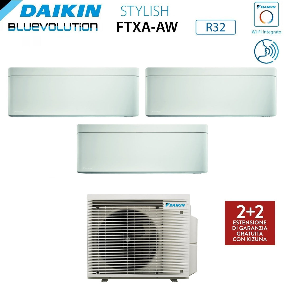 Climatiseur tri-split inverter Daikin Bluevolution - Blanc élégant - Série 5+7+12 avec 3MXM52N R-32 - Wi-Fi intégré - Puissance 5000+7000+12000 BTU - Couleur blanche - Garantie italienne