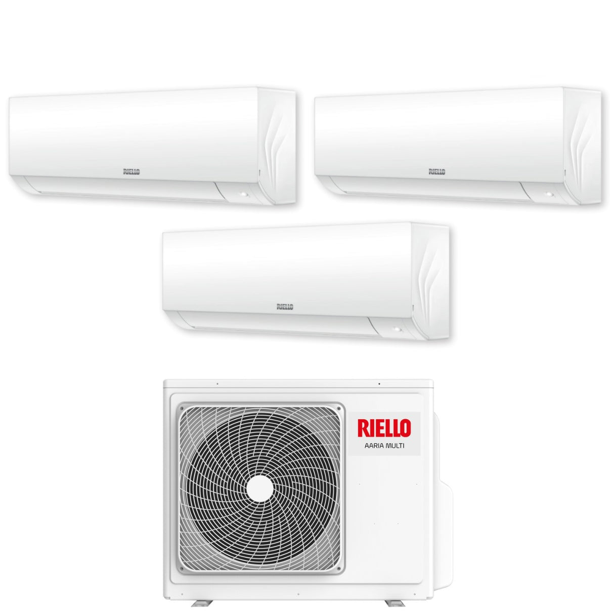 Climatiseur tri-split inverter Riello AARIA PLUS I série 9+9+9 avec AARIA MULTI 355 PI R-32 et Wi-Fi intégré 9000+9000+9000