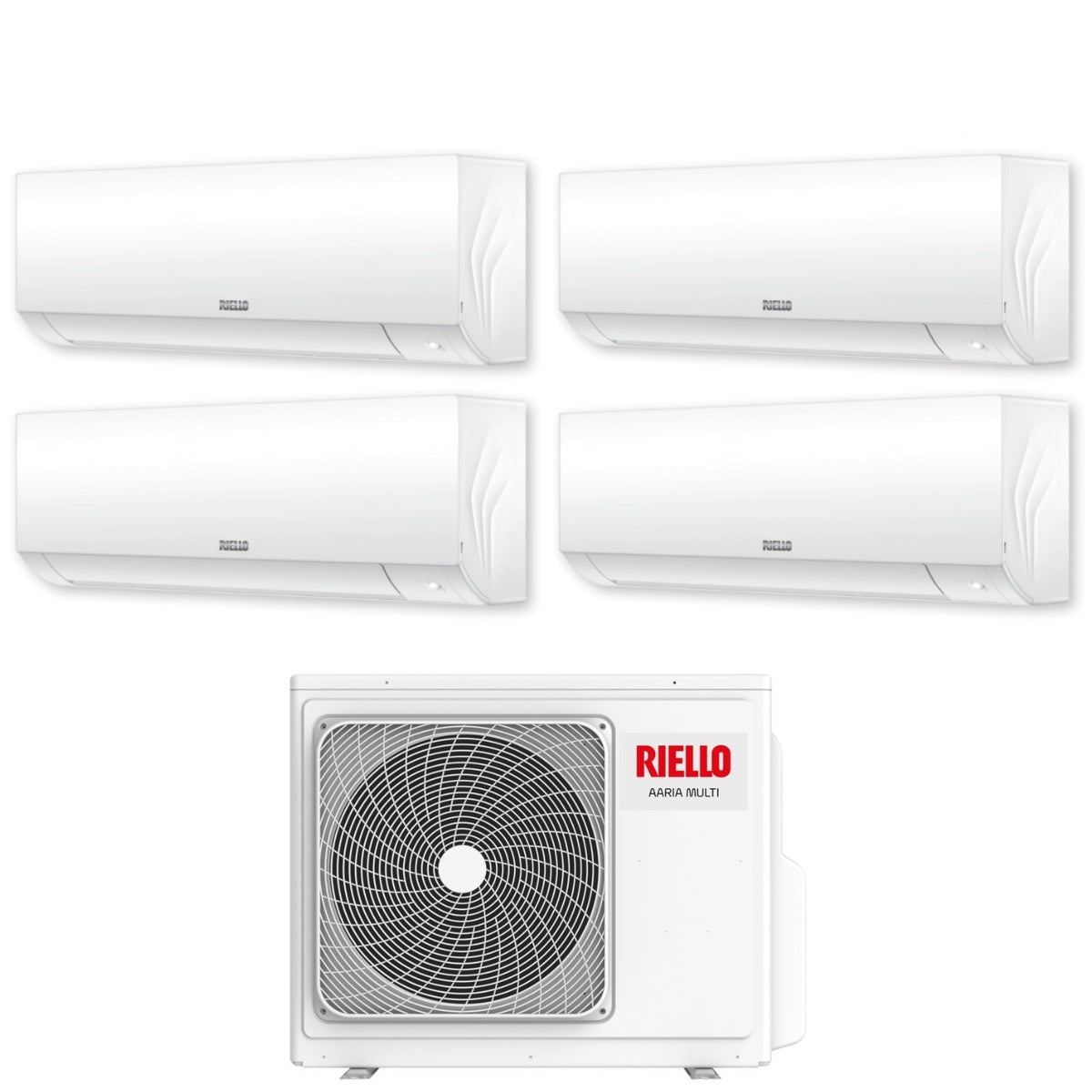 Climatiseur quadri-split inverter Riello AARIA PLUS I série 9+9+9+9 avec AARIA MULTI 485 PI R-32 Wi-Fi intégré 9000+9000+9000+9000