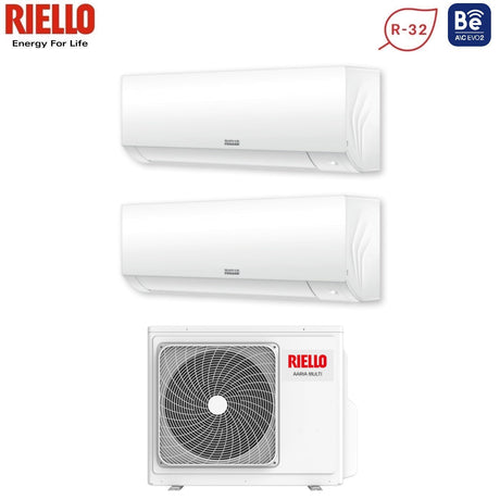 Climatiseur split inverter Riello AARIA PLUS I série 9+12 avec AARIA MULTI 250 PI R-32 et Wi-Fi intégré 9000+12000