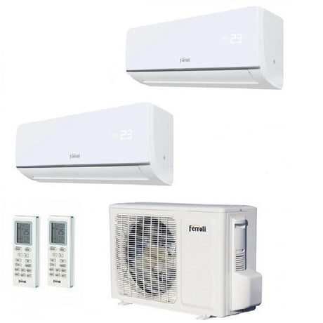 climatizzatore condizionatore ferroli dual split inverter r32 serie aster m 3.2 12000_12000 con 18 2 12_12
