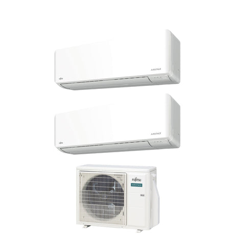 climatizzatore condizionatore fujitsu dual split inverter serie km 9_12 con aoyg14kbta2r 32 wi fi integrato 9000_12000
