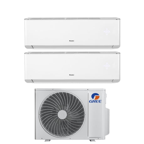 climatizzatore condizionatore gree dual split inverter serie amber plus 12_18 con gwhd 24 nk6oo r 32 wi fi integrato 12000_18000