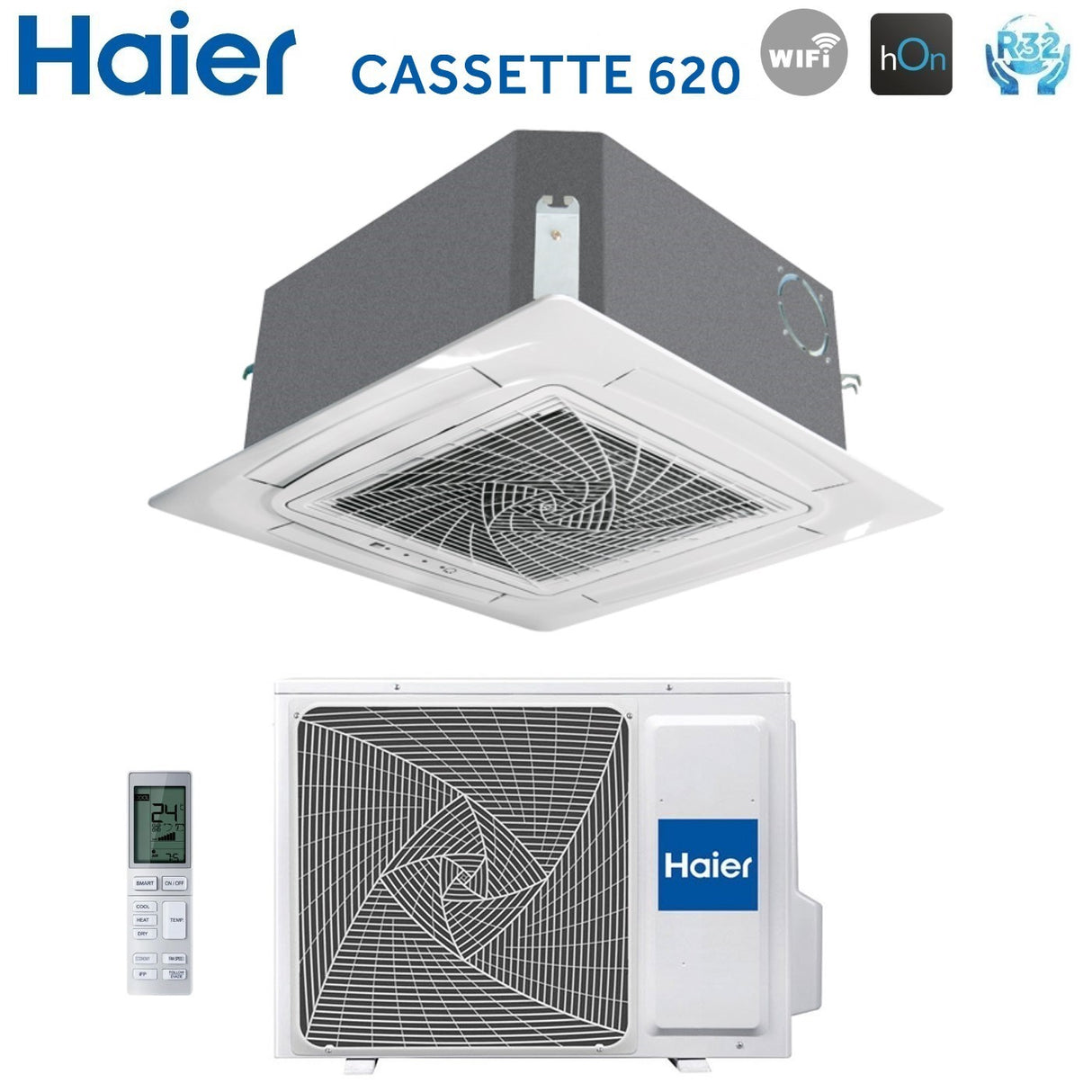 climatizzatore condizionatore haier cassetta 90x90 round flow 24000 btu ab71s2sg1fa hs r 32 wi fi optional con pannello sensor e telecomando incluso