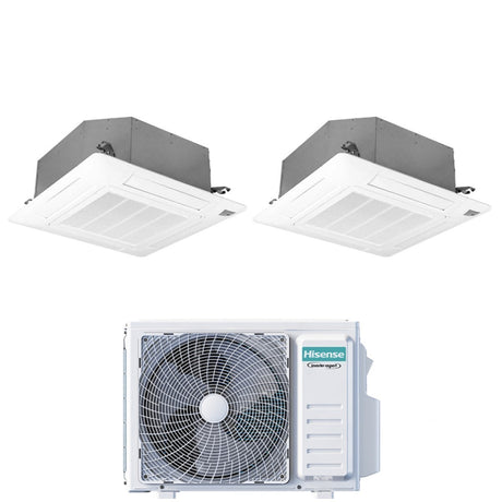 climatizzatore condizionatore hisense dual split inverter a cassetta 9+12 con 2amw52u4rxc r 32 wi fi optional 9000+12000 con telecomando e pannello incluso