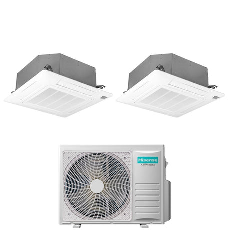 climatizzatore condizionatore hisense dual split inverter a cassetta 9+9 con 2amw52u4rxc r 32 wi fi optional 9000+9000 con telecomando e pannello incluso
