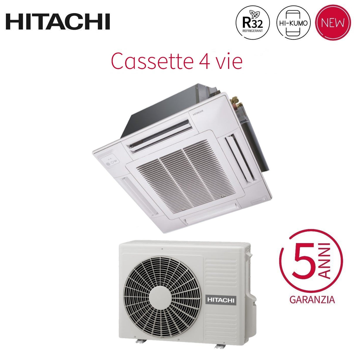 climatizzatore condizionatore hitachi a cassetta 4 vie inverter 12000 btu rai 35rpe r 32 wi fi optional con griglia inclusa novita