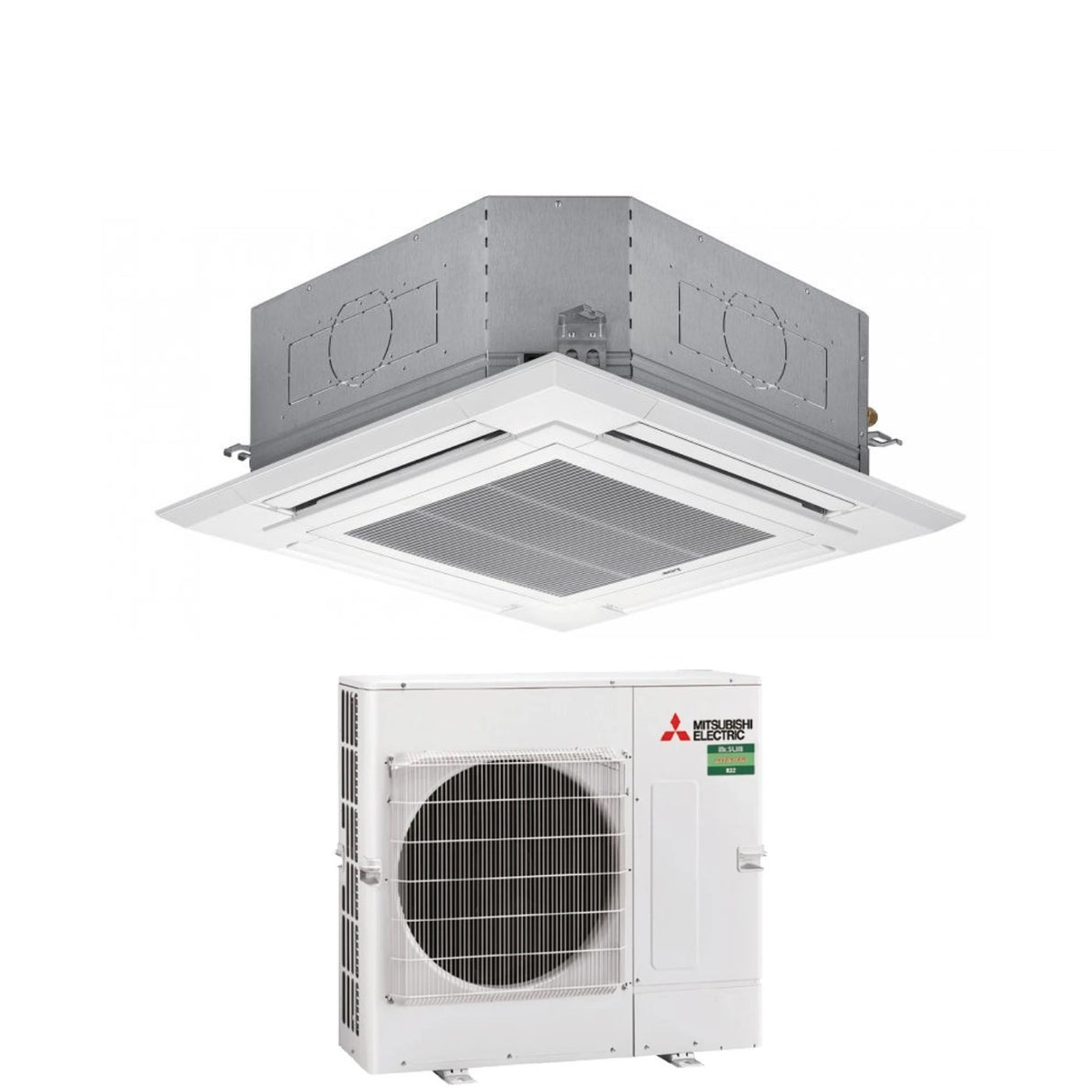 climatizzatore condizionatore mitsubishi electric cassetta 90x90 a 4 vie inverter 34000 btu pla sm100ea _ puz sm100vka monofase r 32 wi fi optional con griglia inclusa
