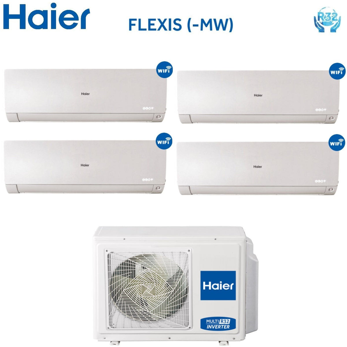 climatizzatore condizionatore quadri split inverter haier serie flexis white 7000_7000_7000_24000 btu con 4u85s2sr2fa wifi integrato r 32 wi fi 7_7_7_24 novita