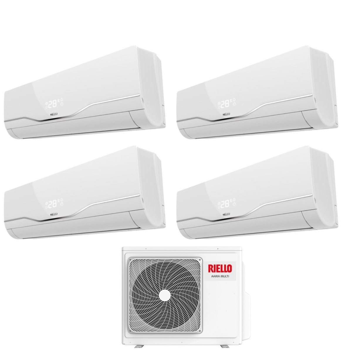 climatizzatore condizionatore riello quadri split inverter serie aaria plus 7_12_12_12 con aaria multi 485 p r 32 wi fi optional 7000_12000_12000_12000