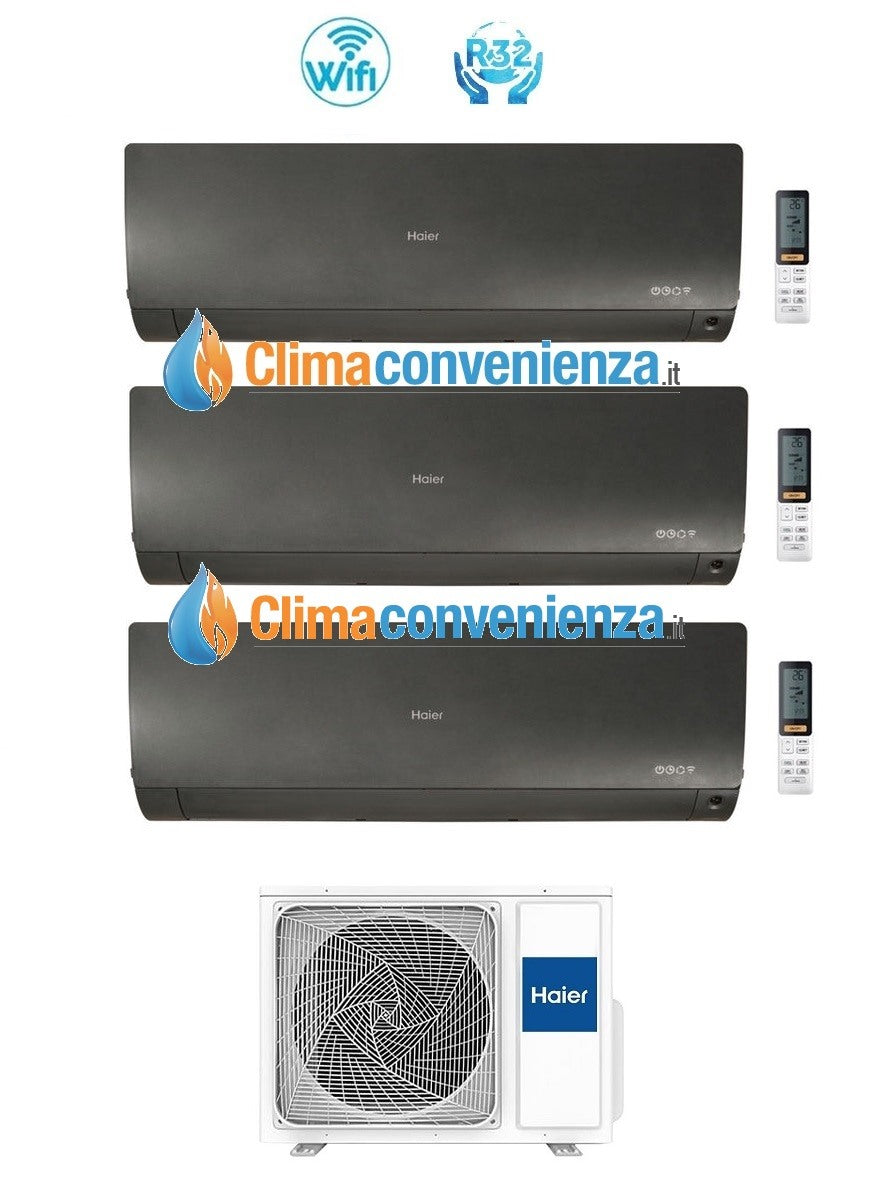 climatizzatore condizionatore trial split inverter haier serie flexis black 7000_7000_9000 btu con 3u70s2sr2fa r 32 wi fi 7_7_9 novita