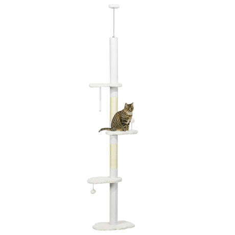 easycomfort easycomfort albero per gatti a soffitto con altezza regolabile e pali tiragraffi in cotone 48x32x225 255 cm bianco