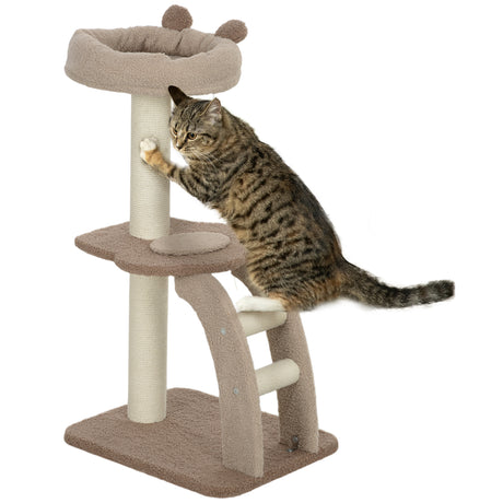 easycomfort easycomfort albero tiragraffi a 3 livelli con trespolo superiore e pallina giocattolo 48x40x88 cm bianco e marrone