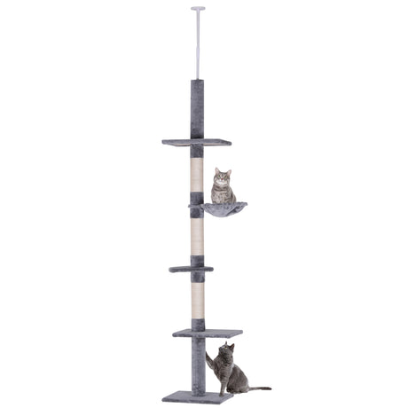 easycomfort easycomfort albero tiragraffi a 4 livelli ad altezza regolabile in truciolato peluche e sisal 40x34x230 260 cm grigio