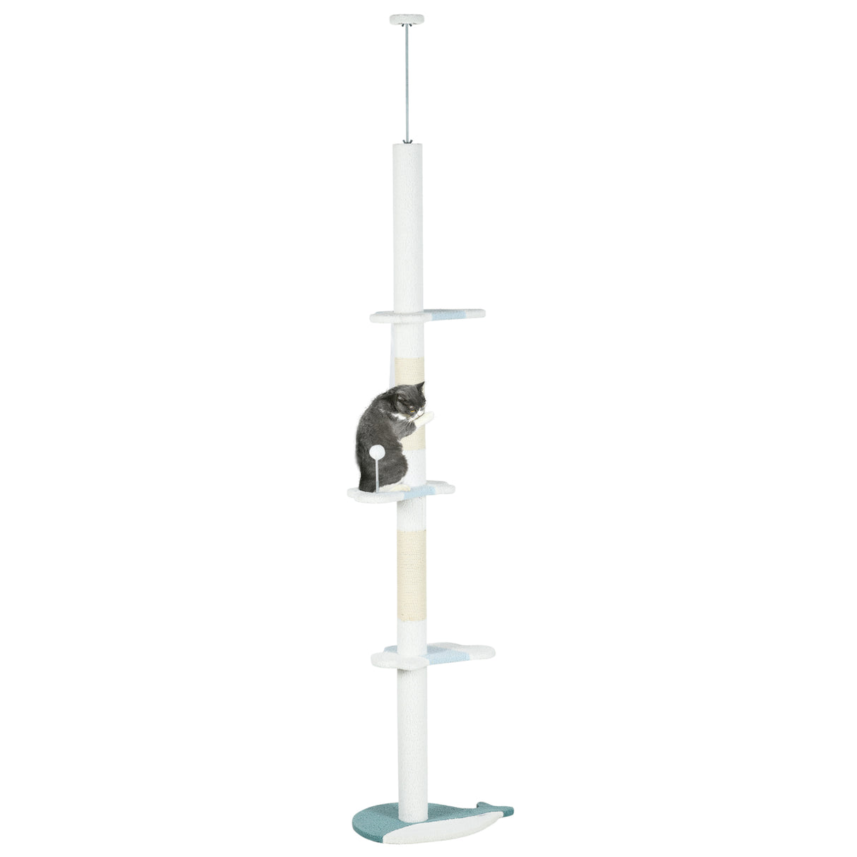 easycomfort easycomfort albero tiragraffi per gatti a soffitto con palo regolabile da 225 255 cm pallina e piattaforme bianco