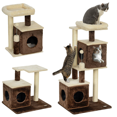 easycomfort easycomfort albero tiragraffi per gatti con 2 casette lettino piattaforme di salto e pallina in legno 55x48x107 cm