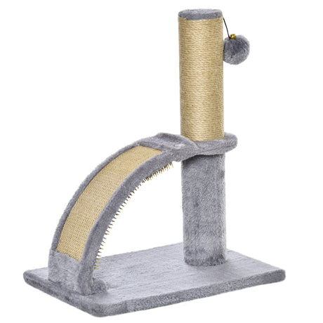 easycomfort easycomfort albero tiragraffi per gatti con arco massaggiatore palo in iuta e pallina in peluche 34x24x43 cm grigio