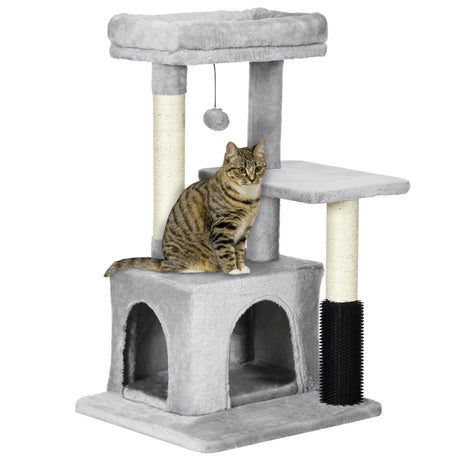 easycomfort easycomfort albero tiragraffi per gatti multilivello con lettino e casetta rivestimento in peluche grigio