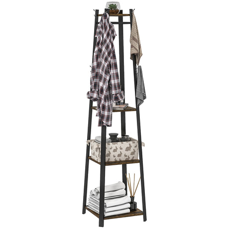 easycomfort easycomfort appendiabiti da terra con 8 ganci 3 ripiani e mensola superiore 34x34x170 cm marrone