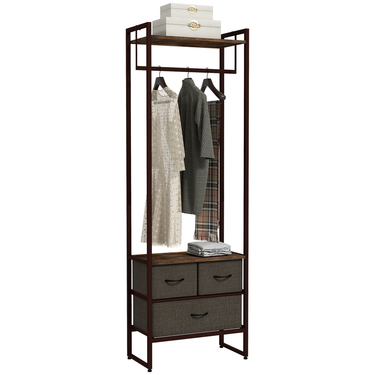 easycomfort easycomfort appendiabiti da terra con asta 3 cassetti e ripiani in legno mdf e acciaio 58 5x30x178 cm marrone