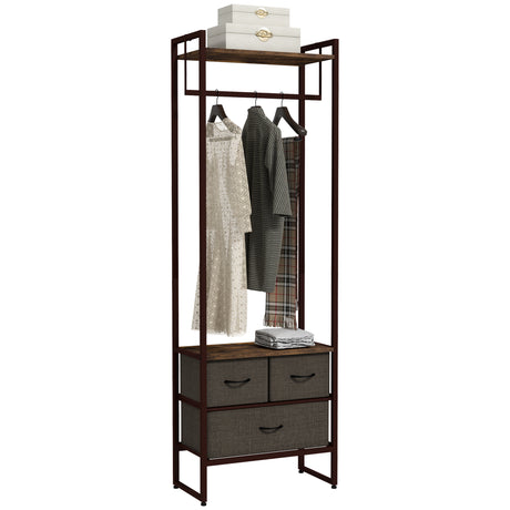 easycomfort easycomfort appendiabiti da terra con asta 3 cassetti e ripiani in legno mdf e acciaio 58 5x30x178 cm marrone