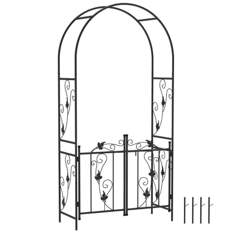 easycomfort easycomfort arco da giardino con cancello traliccio per piante rampicanti in metallo 2 2x1 m nero