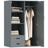 easycomfort easycomfort armadio moderno con 2 cassetti ripiani aperti e vano appendiabiti 80x50x124 cm grigio scuro