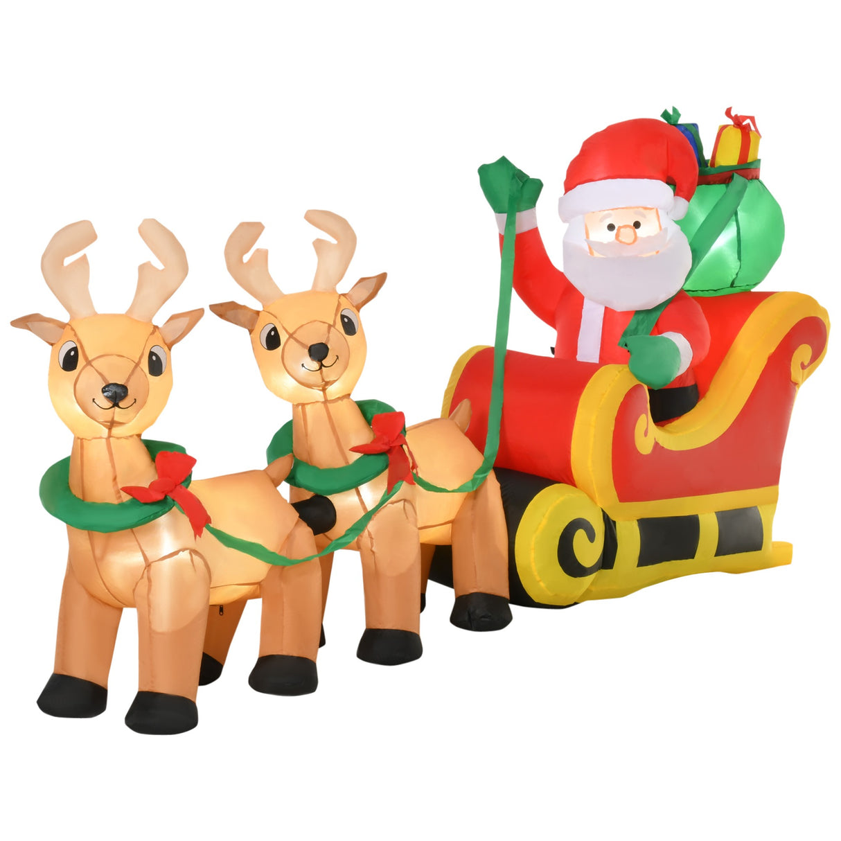 easycomfort easycomfort babbo natale gonfiabile con slitta e 2 renne addobbi di natale in tessuto poliestere impermeabile con luci a led 240x57x112cm