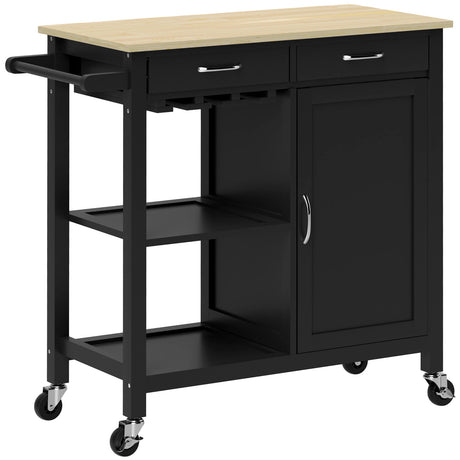 easycomfort easycomfort carrello cucina classico con cassetti ruote e armadietto 2 ante salvaspazio 89x40x84cm nero