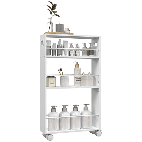 easycomfort easycomfort carrello da cucina e bagno salvaspazio a 3 livelli con barre laterali e ruote con freni bianco
