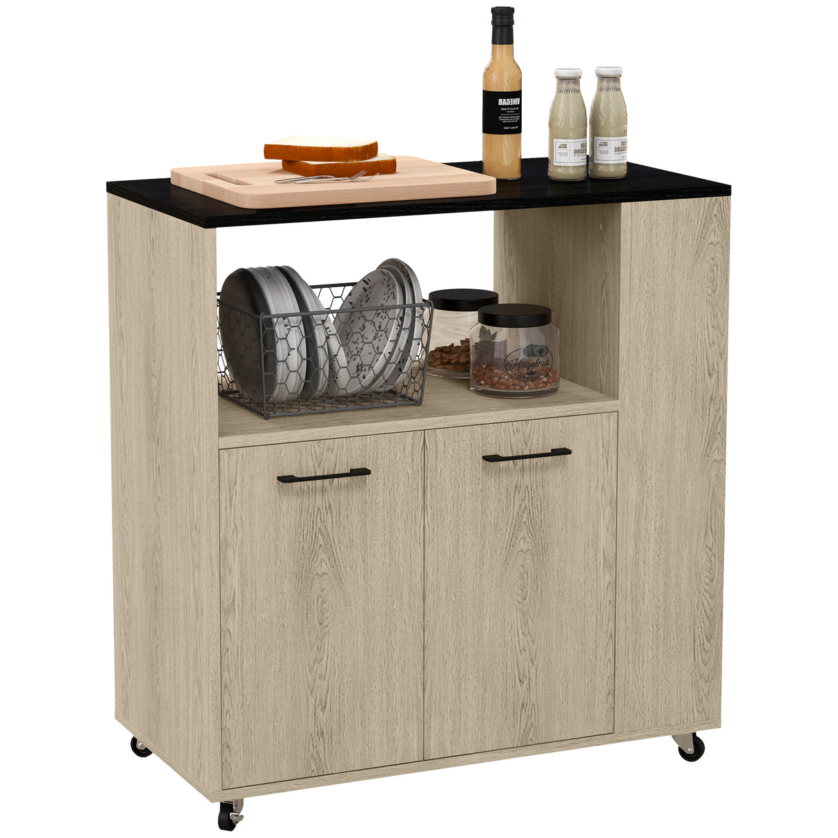 easycomfort easycomfort carrello da cucina in truciolato con ripiano aperto armadietto a 2 ante e scaffale laterale 75x40x80 5 cm