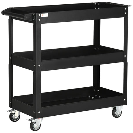easycomfort easycomfort carrello porta attrezzi a 3 livelli in acciaio con bordi alti e 4 ruote girevoli 83x35 3x76 cm nero