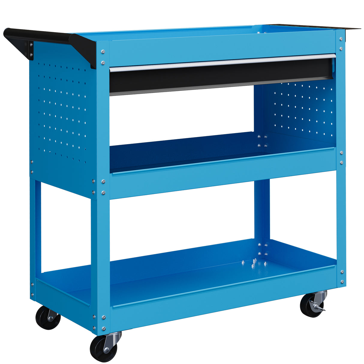 easycomfort easycomfort carrello porta attrezzi con manico laterale cassetto e 3 ripiani in acciaio 82x35x76 cm blu