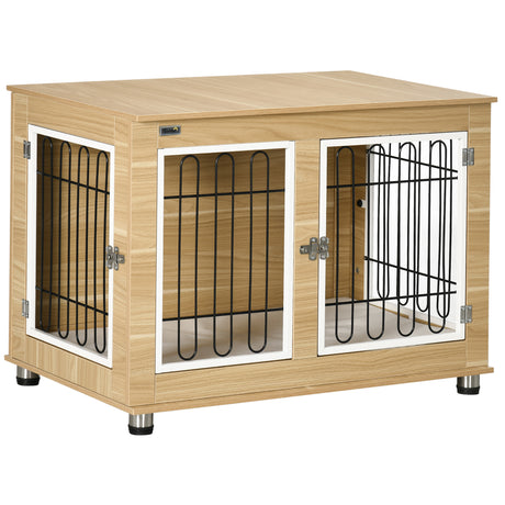 easycomfort easycomfort casetta per cani taglia media e grande con 2 porte bloccabili e cuscino lavabile 90x58x65 cm rovere