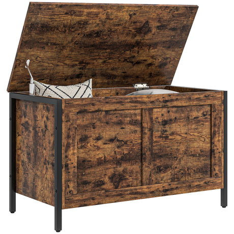 easycomfort easycomfort cassapanca in legno da 95l stile industriale con coperchio e cerniera di sicurezza 80x40x49cm marrone