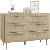easycomfort easycomfort cassettiera 6 cassetti in legno e rattan stile boho per soggiorno e camera da letto 110x40x75 cm