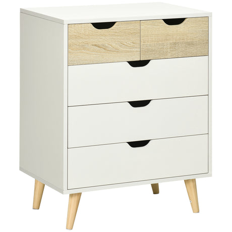 easycomfort easycomfort cassettiera a 5 cassetti per camera da letto con maniglie intagliate 60x40x77 5cm bianco e legno