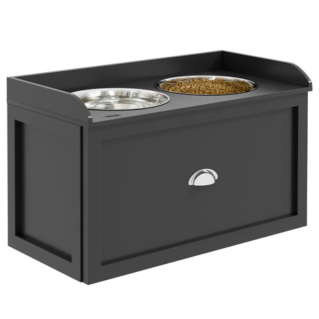 easycomfort easycomfort ciotole per cani rialzate in acciaio inox e legno con cassetto 60x30x36cm nero