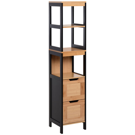 easycomfort easycomfort colonna bagno con 2 cassetti e 3 vani aperti in legno mdf e bambu 30x30x144 3 cm
