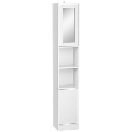 easycomfort easycomfort colonna bagno salvaspazio in legno con specchio e apertura a pressione 30x28x170cm bianco