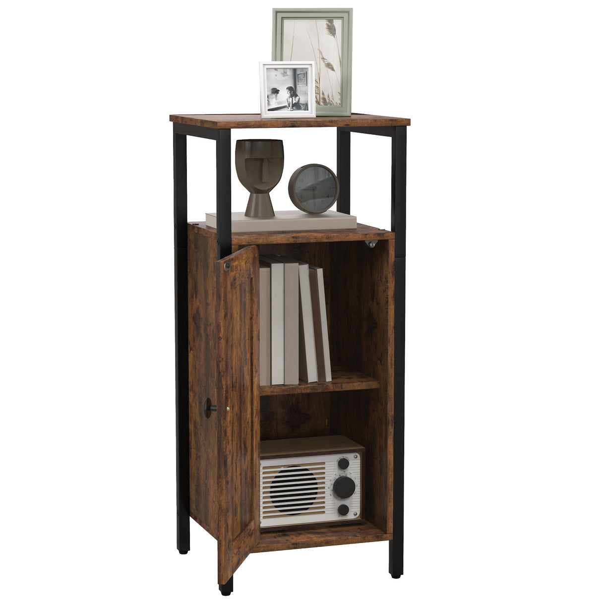 easycomfort easycomfort comodino industriale con 2 ripiani e scaffale interno regolabile in legno e acciaio 34x30x80 cm marrone