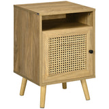 easycomfort easycomfort comodino per camera da letto stile boho con armadietto e ripiano aperto in legno e rattan 39x35x60 cm