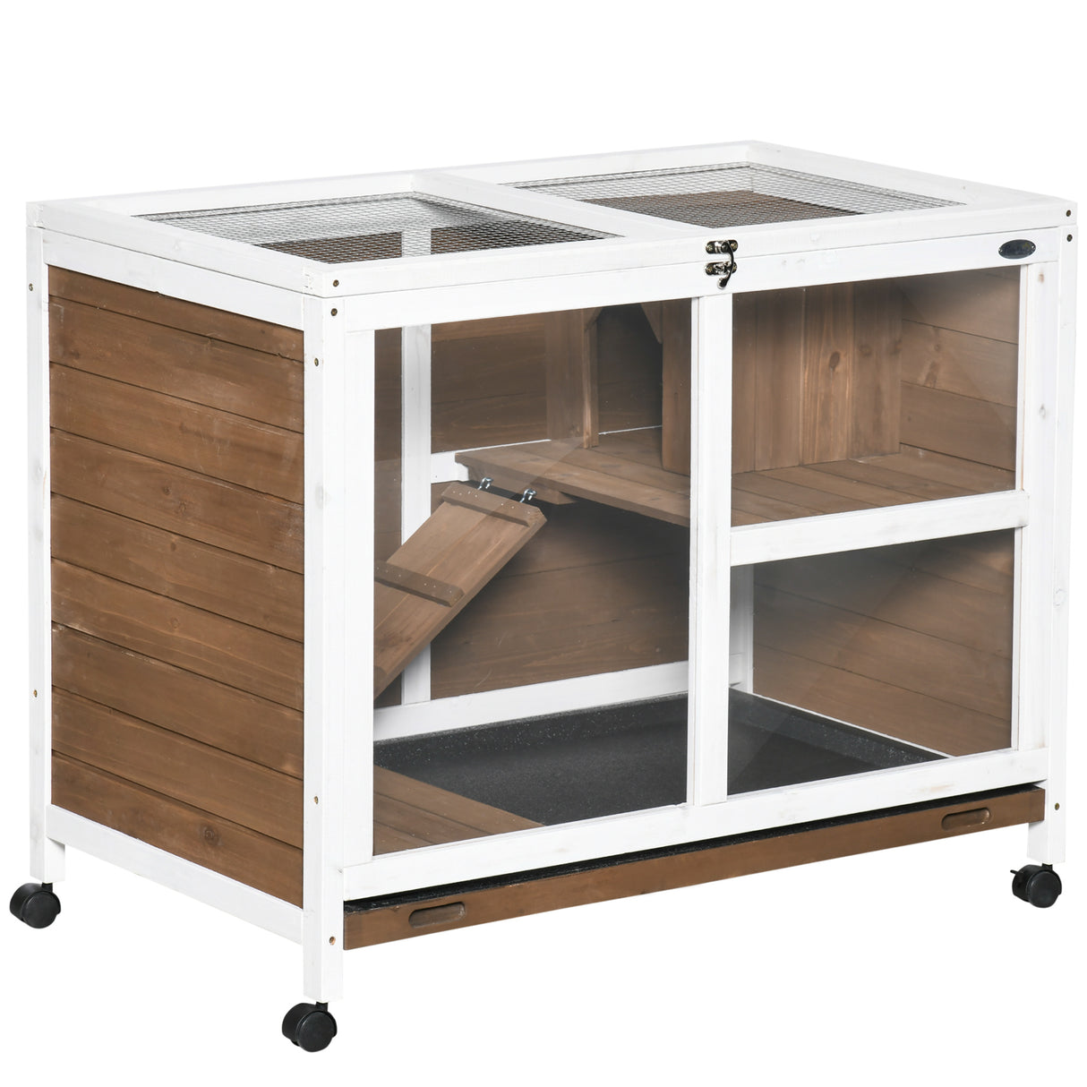 easycomfort easycomfort conigliera a 2 livelli con casetta rampa e vassoio estraibile in legno di abete 91 5x53 3x73 cm marrone