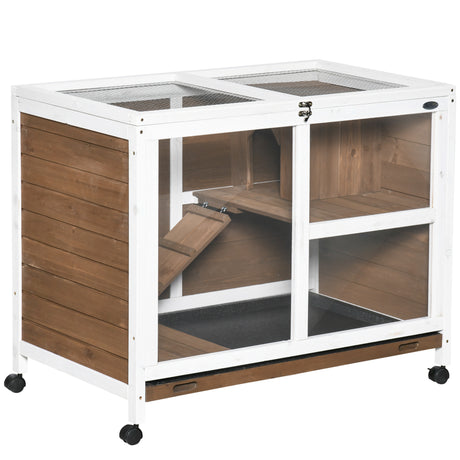 easycomfort easycomfort conigliera a 2 livelli con casetta rampa e vassoio estraibile in legno di abete 91 5x53 3x73 cm marrone