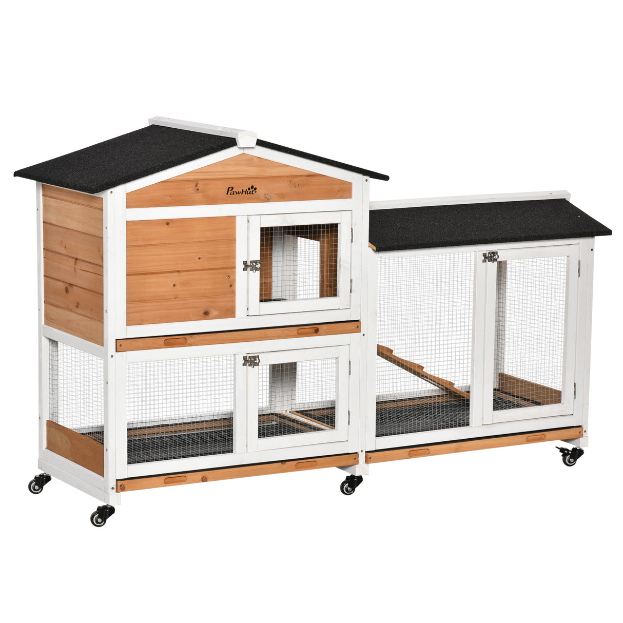 easycomfort easycomfort conigliera a 2 livelli con rete protettiva in legno metallo e bitume 157 4x53x99 5 cm giallo bianco e nero