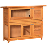 easycomfort easycomfort conigliera da esterno in legno con casetta e recinto a 2 piani 122x48x100 cm
