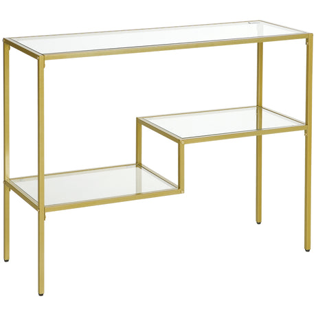 easycomfort easycomfort consolle da ingresso a 3 ripiani in acciaio e vetro temperato 100x32x76 cm oro